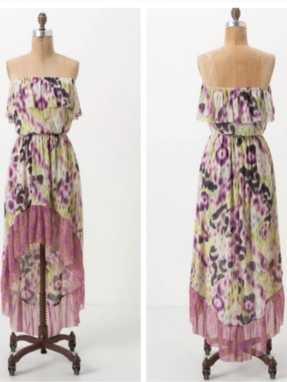 Anthropologie - Lilka Strapless Floral Hi-Low Maxi Dress in Purple and Lime